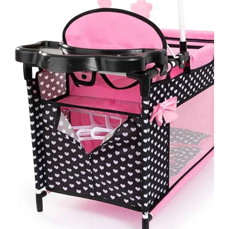Bayer Design 62660AA Puppenbett mit Schrank, Sitz, Mobile, Ablage, Bettdecke, Kissen, schwarz, rosa, Klein, Multi-Puppenbett mit vielfältigen Spielmöglichkeiten – Bild 3