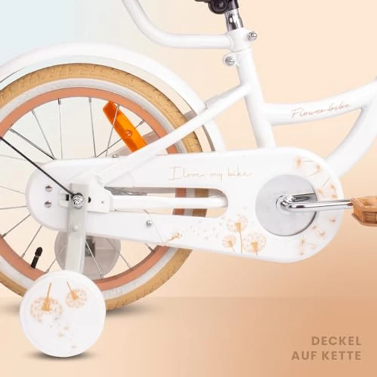 sun baby Mädchenfahrrad 16 Zoll Flower Bike mit Abnehmbarer Schubstange, Kinderfahrrad für Mädchen von 2 bis 6 Jahre (Weiß Beige) – Bild 4