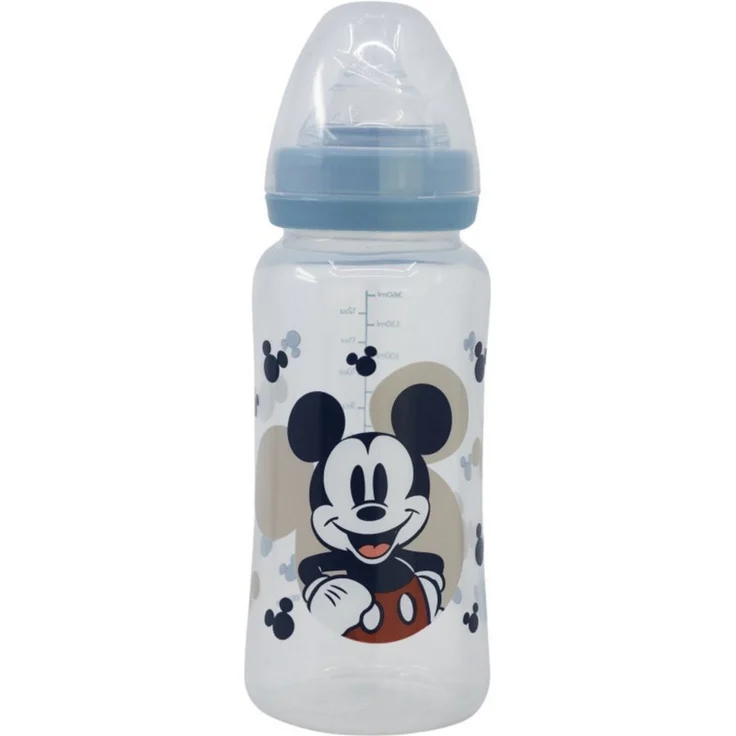 Disney Mickey Mouse Babyflasche 360 ml, Silikon-Sauger mit 3 Positionen & Anti-Kolik-System
