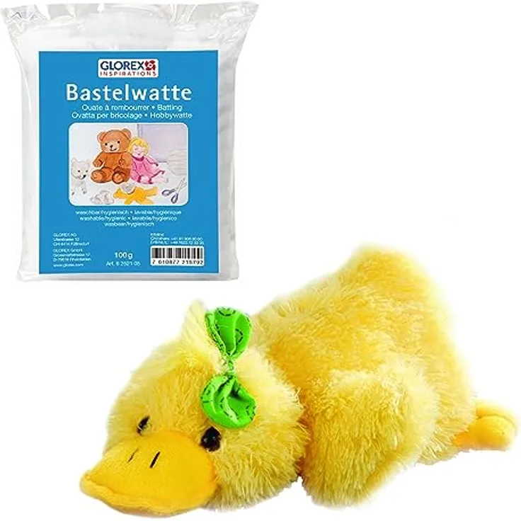 Glorex 04549- 1K - Komplettset Kuscheltier zum Selberstopfen, Ente Quackie, ca. 27 cm, inkl. 100 g Watte, zum Basteln und Kuscheln