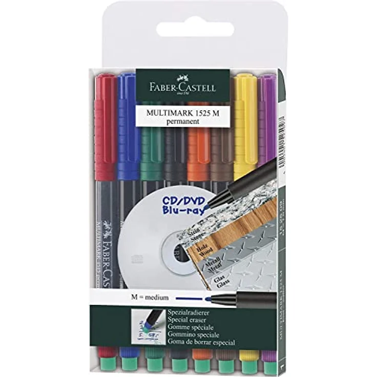 Faber-Castell Multimark Permanentmarker, wasserfest, 8 Farben im Etui, 1 mm Strichstärke – Bild 1