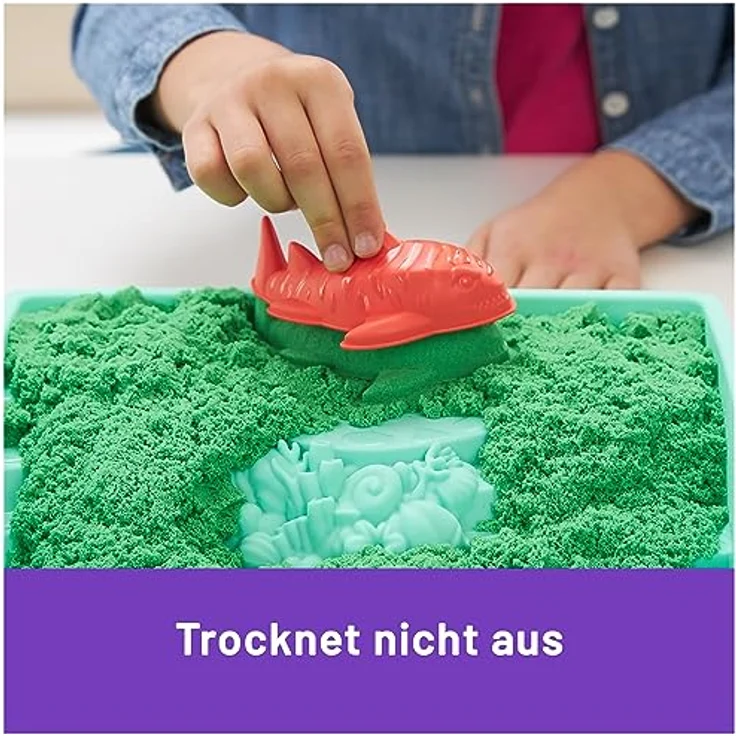 Spin Master Kinetic Sand Kreativset, 454 g in Grün, mit Förmchen und Schäufelchen für kreatives Spielen – Bild 4
