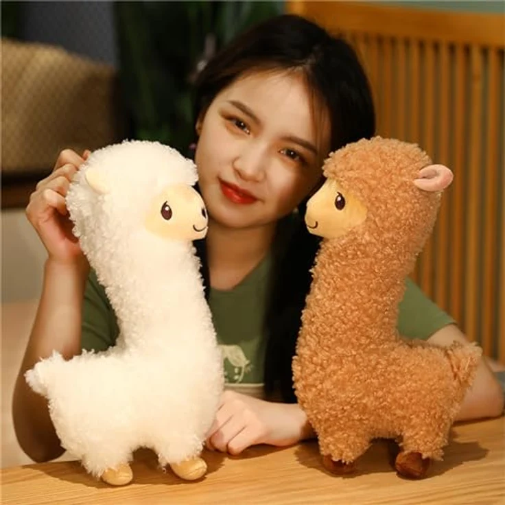 Herfair Alpaka Kuscheltier, Plüsch Lama aus weicher Lammfellwolle, 33 cm, braun, ideales Geschenk für Kinder – Bild 2