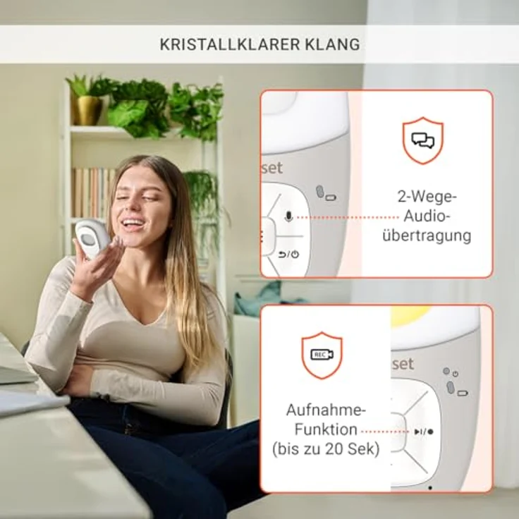 Gigaset Baby 100 Audio, Audio-Babyphone mit DECT-Technologie, Zwei-Wege-Kommunikation, 300m Reichweite, Fütterungstimer, Temperatursensor, Nachtlicht, 3-stufige Tonanzeige, Warm Grey – Bild 3