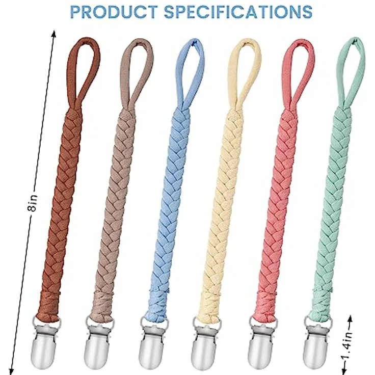 CLDY Schnullerkette Baby, 6 Stücke Unisex Schnuller Halter Leinen Set aus Baumwolle für Jungen und Mädchen, Passend für alle Schnuller, Hygienisch und Praktisch – Bild 4