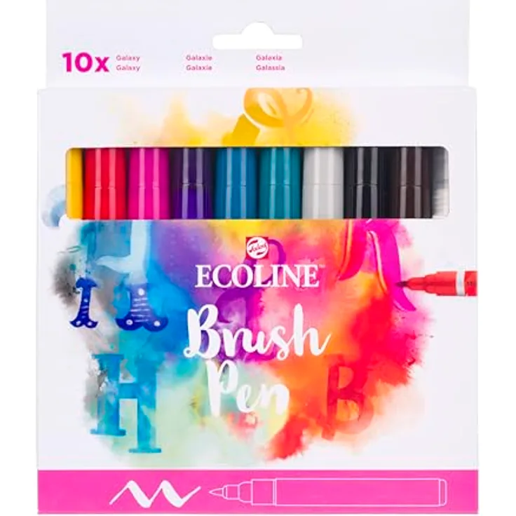 Ecoline Brush Pen-Set, 10 flüssige Aquarellstifte für Handlettering in leuchtenden Farbtönen – Mischbare Pinselstifte für Zeichnen und Basteln