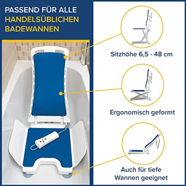 Drive Medical Badewannensitz Badewannenlifter Bellavita 2G mit Comfort Bezug Blau – Bild 6