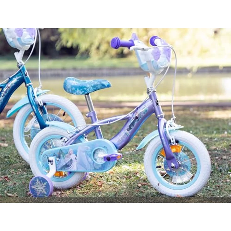 Huffy Disney Frozen Kinderfahrrad, 12 Zoll/30 cm, Metallic-Lila, mit Stützrädern und Puppenträger – Bild 2