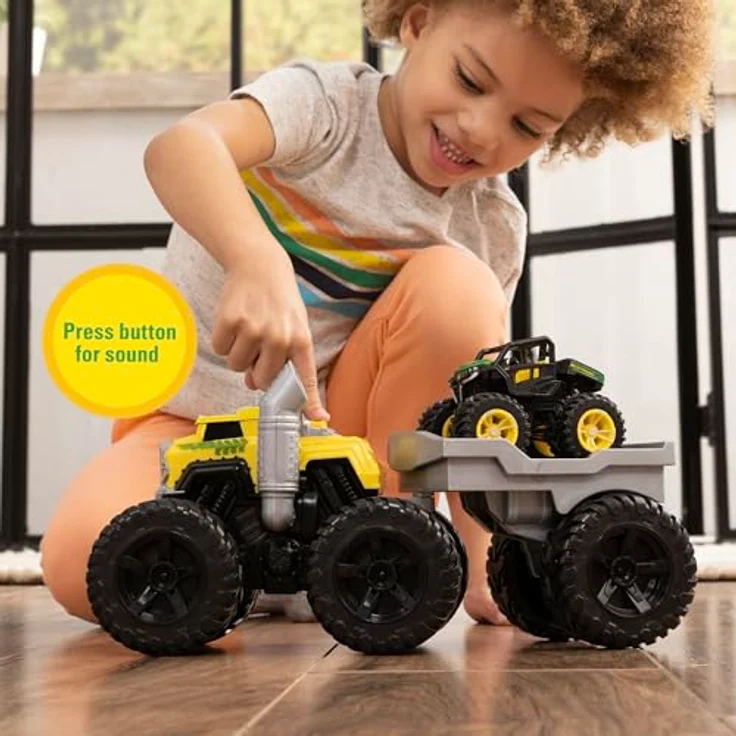 JOHN DEERE Monster Treads Rev and Roar Semi Playset, Monster Truck Spielzeug mit Geräuscheffekt, abnehmbarem Anhänger und Mini Gator, für Kinder ab 3 Jahren – Bild 2