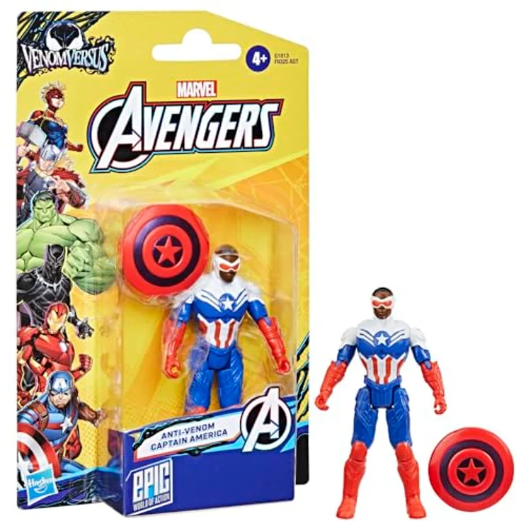 Avengers Marvel VenomVersus Anti-Venom Captain America Figur, 10 cm beweglich mit Schild im roten, weißen und blauen Design – Bild 3