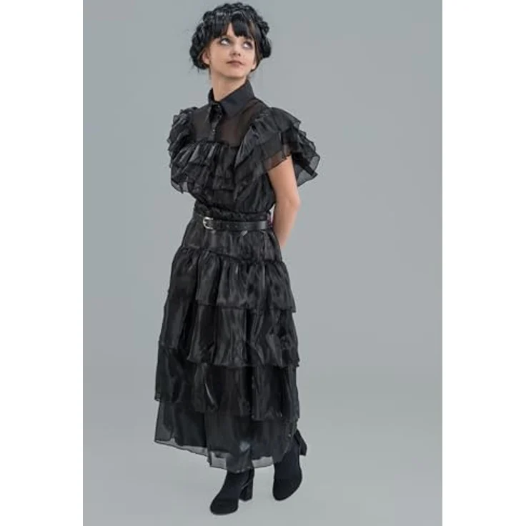 Chaks Ballkleid Wednesday, offiziell lizenziertes Kostüm in schwarz, Größe 134/140 für Halloween und Kostümpartys – Bild 3