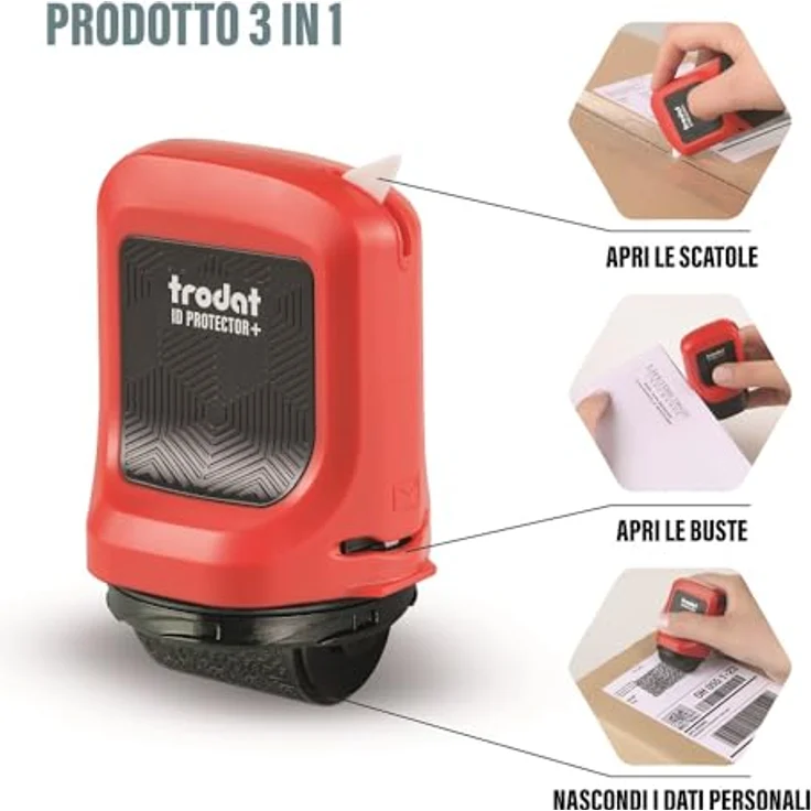 trodat Datenschutz-Rollstempel ID Protector+, selbstfärbend, schwarz, mit integriertem Stempelkissen und dokumentenechter Stempelfarbe, 1 St. – Bild 3