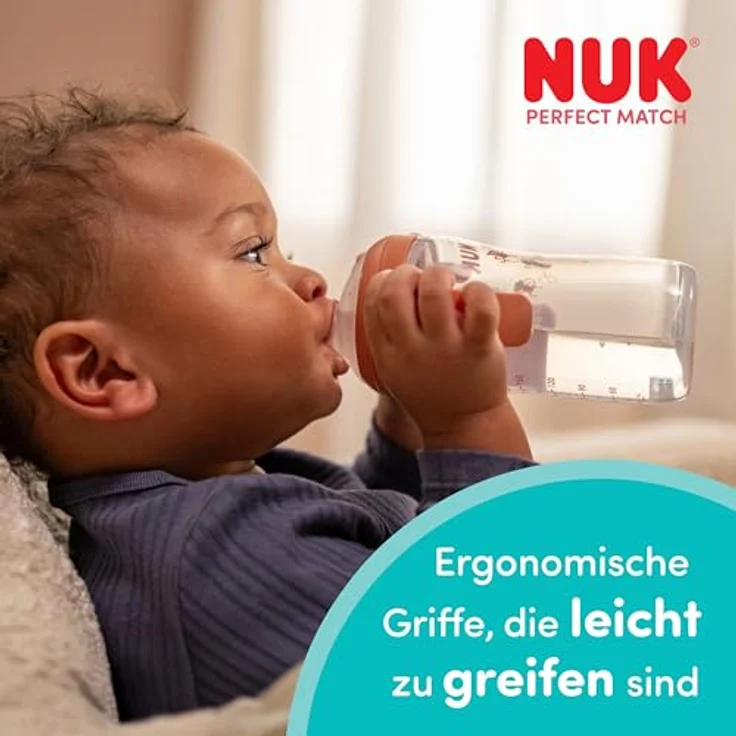 NUK Perfect Match Lernflasche, 150 ml, auslaufsicherer Trinklernbecher für Kleinkinder ab 6 Monaten, mit Anti-Rutsch Griffen, Affe, 1 Stück – Bild 5