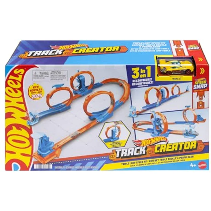 Hot Wheels Track Creator Dreifach-Looping-Set, Spielzeugauto im Maßstab 1:64, mit 3 Loopings und Track-Schnellstecksystem, JDW39 – Bild 1