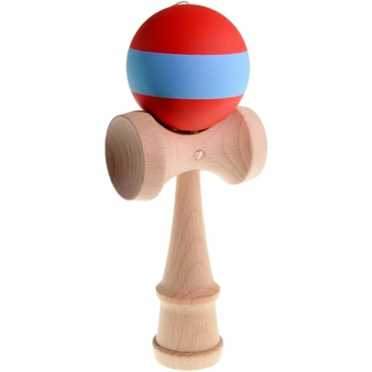Ganzoo Kendama, Japanisches Geschicklichkeitsspiel aus Buchenholz mit Holzkugel und 3 Fangtellern, Magenta Blau Holz – Bild 4