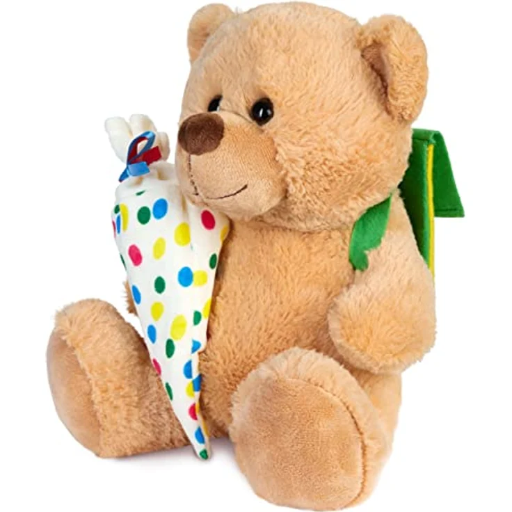 BRUBAKER Teddy Plüschbär mit Schulranzen und Schultüte zum Befüllen Bunt - 25 cm Teddybär für Einschulung Schulanfang Schule - Plüschteddy mit Rucksack - Kuscheltier Schmusetier Stofftier – Bild 2