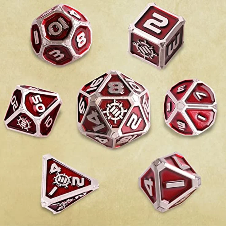 ENHANCE Würfelset aus Metall, 7-teiliges D20 D&D Collector's Edition Set mit 2-in-1-Würfeletui und Würfeltablett aus veganem Leder, rot – Bild 5