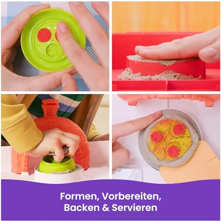 Spin Master Kinetic Sand Squish Pizza Set, Kreativset zur Förderung von Feinmotorik und Kreativität, inkl. Förmchen für individuelle Beläge – Bild 4