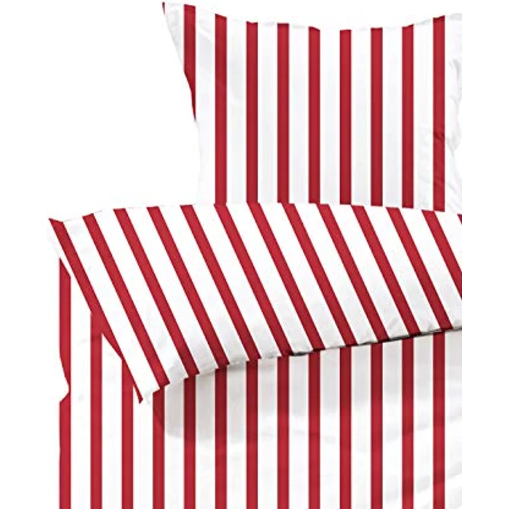 Lavea Bettwäsche Set - Viola 135 x 200cm + 80 x 80cm. Design: Breite Streifen - Farbe: Rot 100% Baumwolle. Hochwertig mit Reißverschluss. GOTS/Bio Zertifiziert. – Bild 3