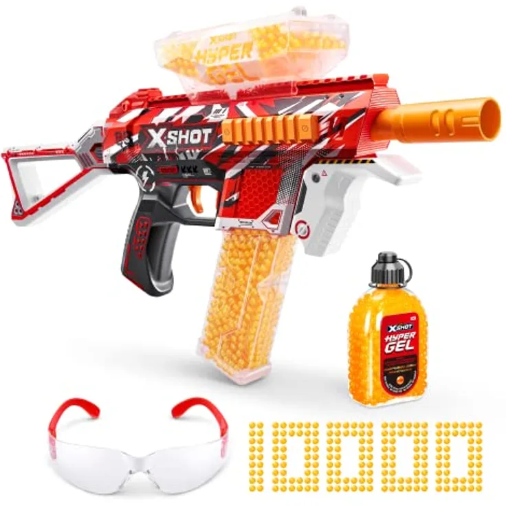 ZURU X-Shot Hyper Blaster Trace Fire, Blaster mit 10.000 Gel-Kugeln, blendfreie Oberfläche