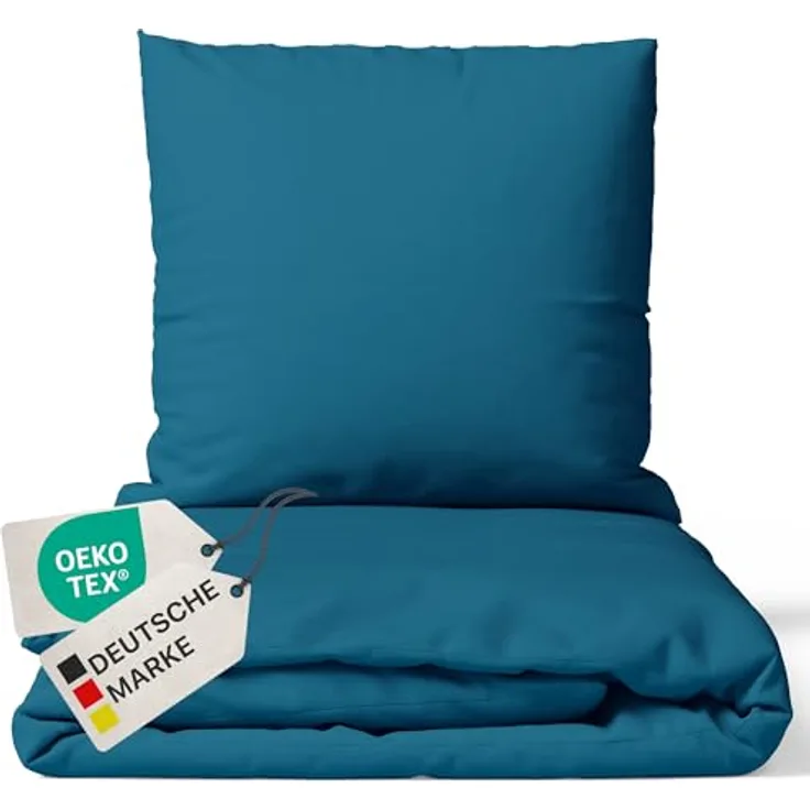 NYVI Bettwäsche Set DreamScience Mikrofaser Uni 135x200 + 80x80 cm, Petrol - Atmungsaktiv, Pflegeleicht, Oeko-TEX Zertifiziert für Allergiker