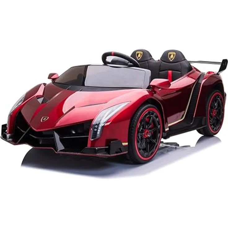 FINOOS Lambo Veneno 24V Elektroauto für Kinder, 2-Sitzer mit Ledersitz, 4x4 Gummireifen, 2,4 GHz Fernbedienung, Rot – Bild 5