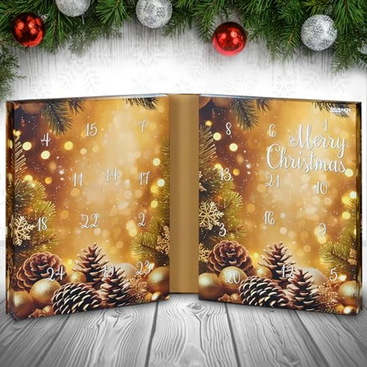 BRUBAKER Cosmetics Adventskalender 2025, XXL Aufklappbarer Weihnachtskalender in Gold für Frauen und Mädchen, 24 Wellness-Überraschungen mit Winterduft – Bild 3
