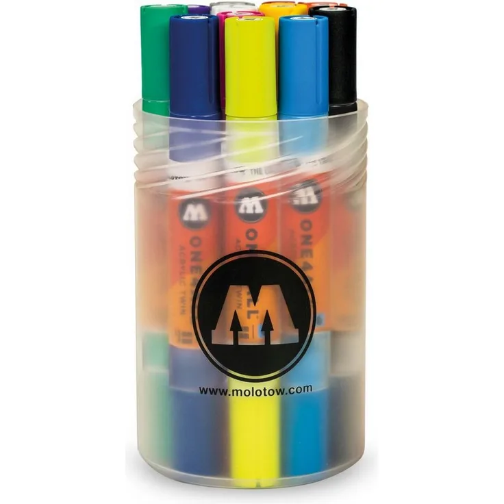 MOLOTOW Permanentmarker ONE4ALL Acrylic Twin Basic-Set 1, nachfüllbar, wasserfest, lichtbeständig - orange