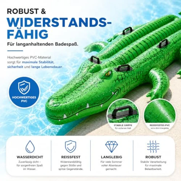 TK Gruppe Timo Klingler XXL Krokodil Aufblasbare Luftmatratze, 160 cm Schwimmring für Pool und Wasser, robustes PVC für Erwachsene und Kinder – Bild 5