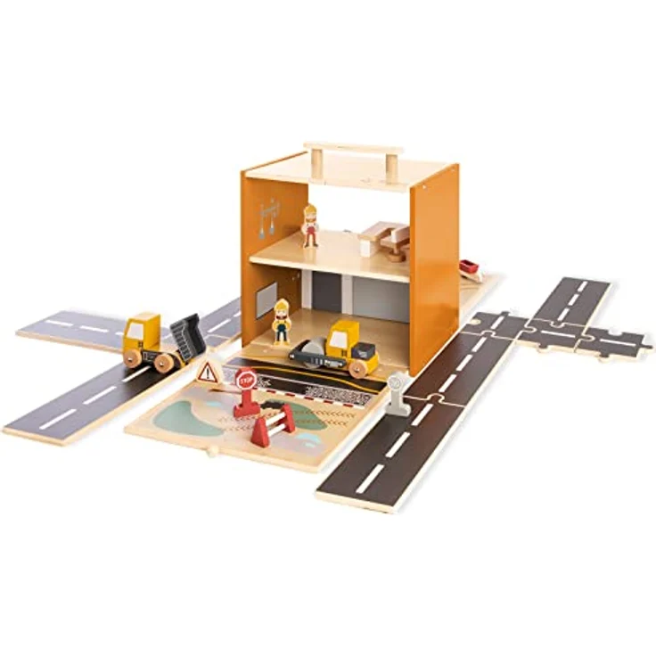 PINOLINO Spielwelt 'Baustelle Gustav', 12-tlg. Zubehör mit modularen Umbaumöglichkeiten, Reisespielzeug inkl. Figuren, FSC-zertifiziert, Bunt – Bild 1