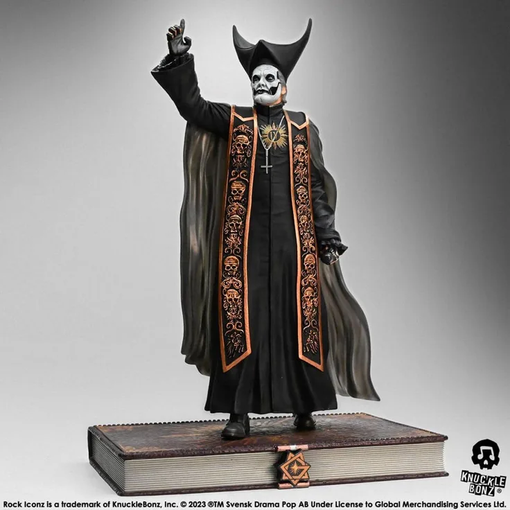 Knucklebonz Ghost Rock Iconz Statue 1/9 Papa Emeritus IV, handbemalte Sammlerstück, 22 cm, schwarze Roben, limitiert auf 3000 Stück mit Echtheitszertifikat
