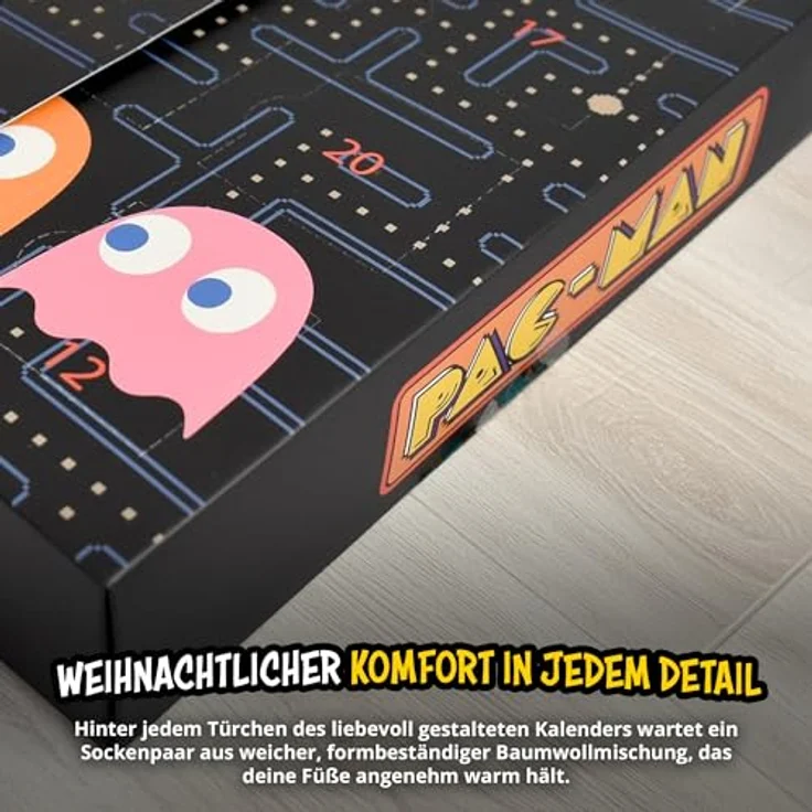 United Labels Pac-Man Adventskalender, 12 Paar Herrensocken Größe 40-45, Sneaker und lange Socken, offizielles Merchandise für Retro-Gaming-Fans – Bild 5