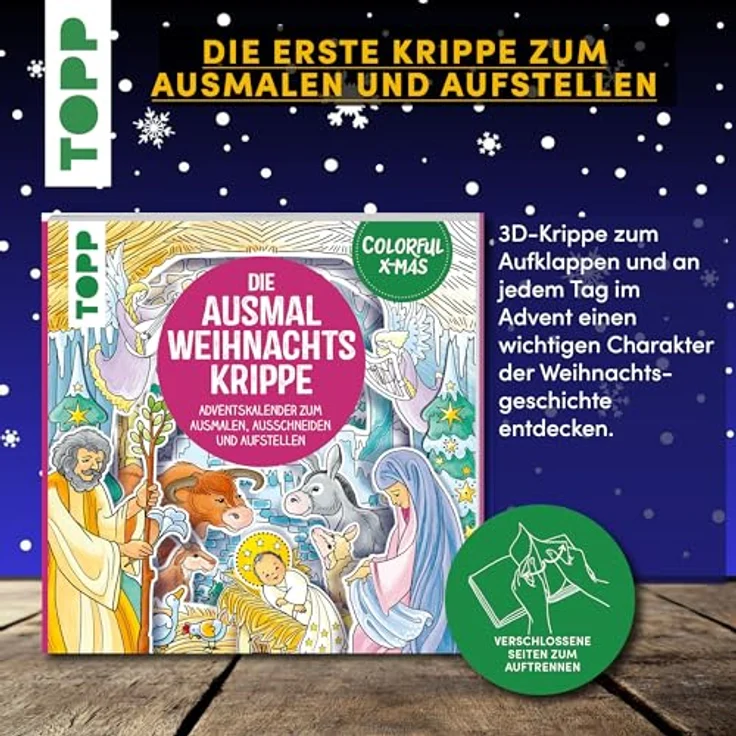 Frech Colorful Christmas - Ausmal-Weihnachtskrippe Adventskalender mit 24 Figuren zum Ausmalen und Basteln – Bild 7