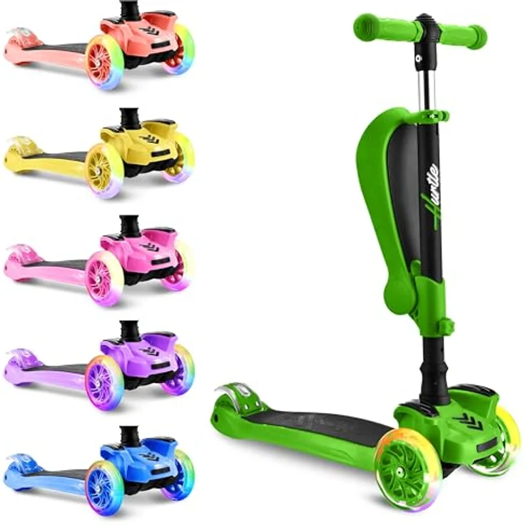 Hurtle Kinderscooter ScootKid, 3-Rad Roller mit Klapp- & Abnehmbarem Sitz, großen Rädern, LED-Lichtern und verstellbarem Lenker für Kinder bis 60kg – Bild 2