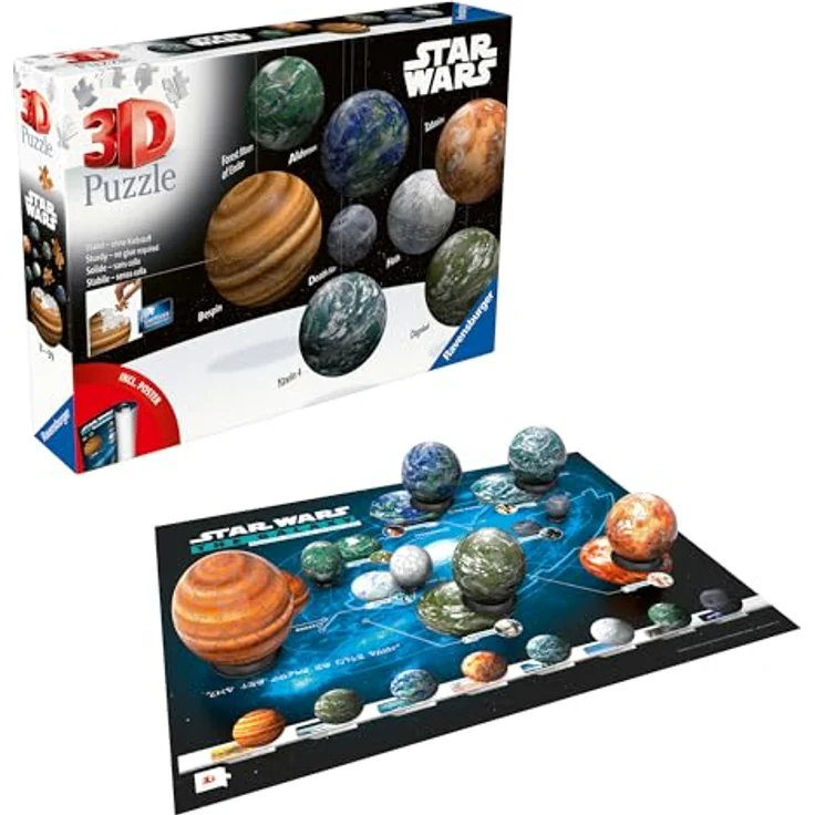 Ravensburger 3D Puzzle 11577 - Puzzle-Ball Planeten der Star Wars Galaxie - erste Trilogie - 3D-Puzzle-Set mit 8 Puzzle-Bällen, EasyClick Technology, inkl. A2 Poster - ab 6 Jahren – Bild 1