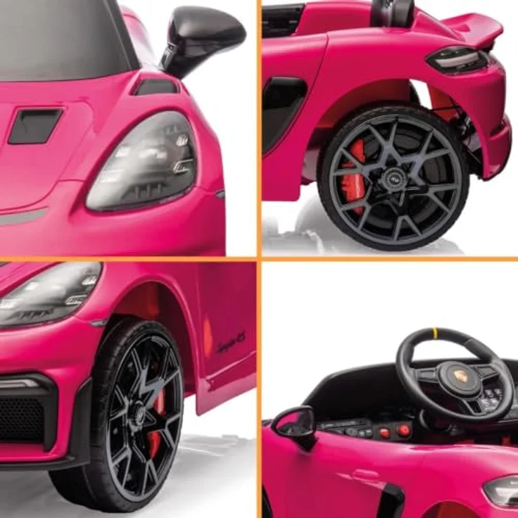 Vrooomy Kinder Elektroauto Porsche 718 Spyder RS, 12V mit Fernbedienung, rosa, für 1 bis 5 Jahre, MP3-Player, LED-Beleuchtung, Sicherheitsgurt – Bild 9