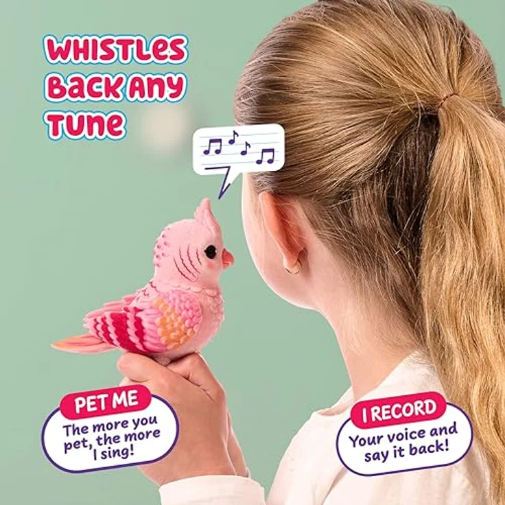 Moose Little Live Pets My Really Real Bird - Rosie, interaktiver Nymphensittich mit Käfig, rosa – Bild 4