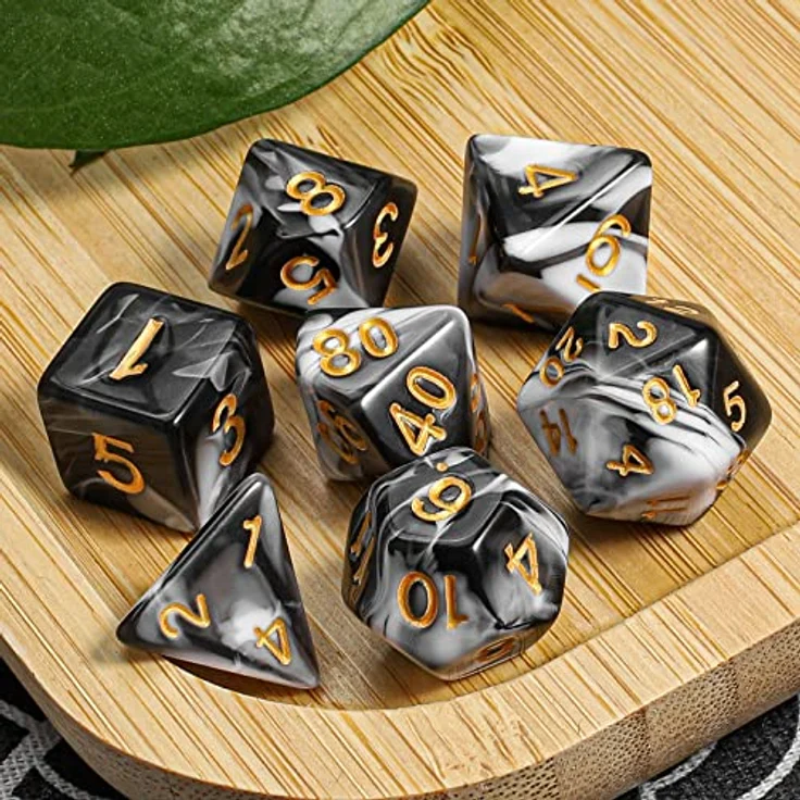QMAY DND Würfel Set, Polyedrische 7er Würfel für Dungeons and Dragons, Schwarz und Weiß, inkl. Samtbeutel, Acryl, leicht lesbar – Bild 5