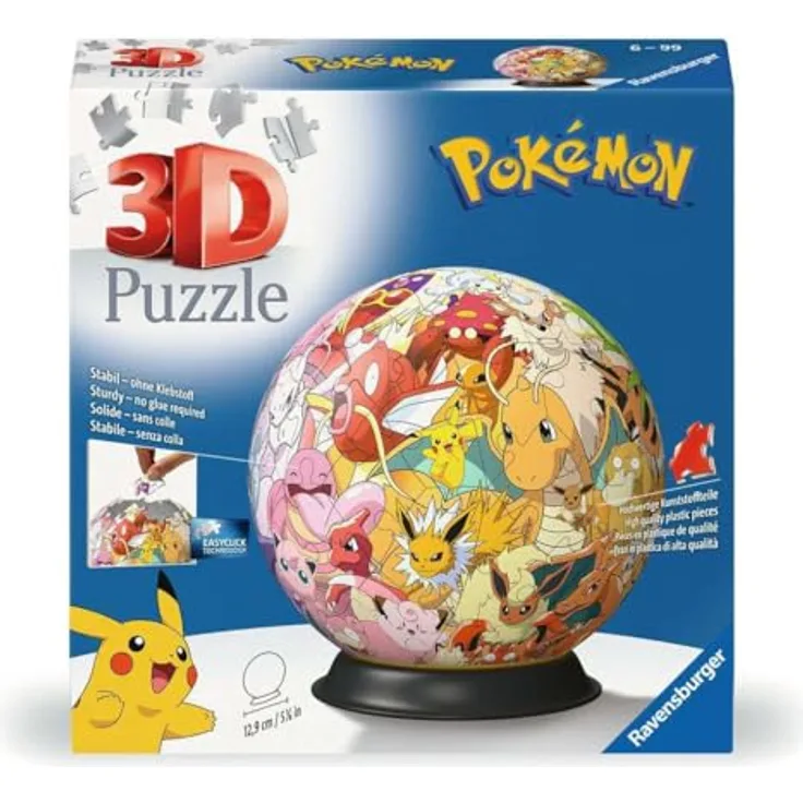 Ravensburger 3D Puzzle 11595 - Puzzle-Ball Pokémon Kanto Region - 3D-Puzzleball für Pokémon Fans ab 6 Jahren, Durchmesser ca. 13 cm