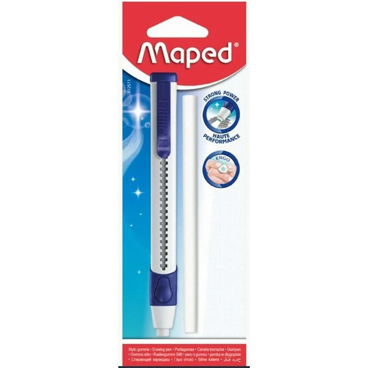 MAPED Radiergummi Gummistift Gom Pen mit Ersatzgummi (Mix) - Dreieckiger Radierstift mit Ersatzgummi, ideal für Schule, Zuhause & Büro, Länge 13 cm, Durchmesser 6,75 mm