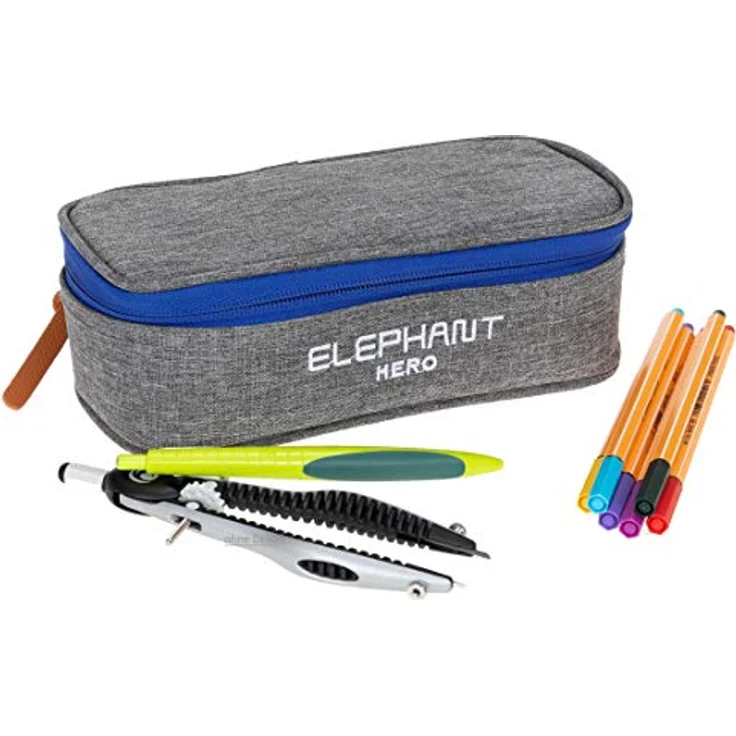 Elephant Federmäppchen Box Hero Signature 12719, formstabil, grau-blau, mit Reißverschluss und viel Stauraum – Bild 5