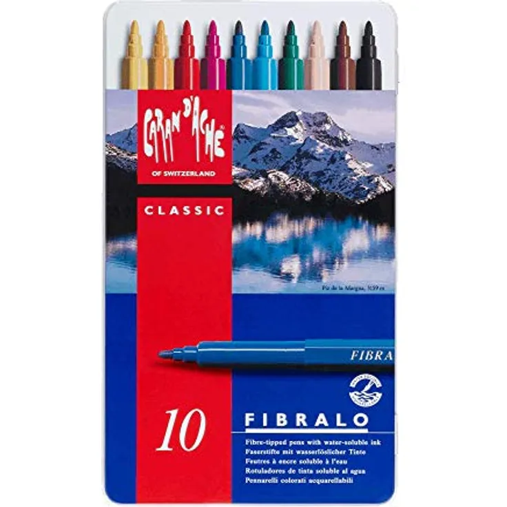 CARAN d'ACHE - FIBRALO Aquarelle Filzstifte in Metallbox - 10 Stück