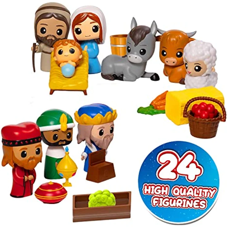 CRAZE Adventskalender 2022 Kinder - Weihnachtskrippe Krippenspiel - Spielkrippe Kinder mit Spielfiguren Set 40812 – Bild 5