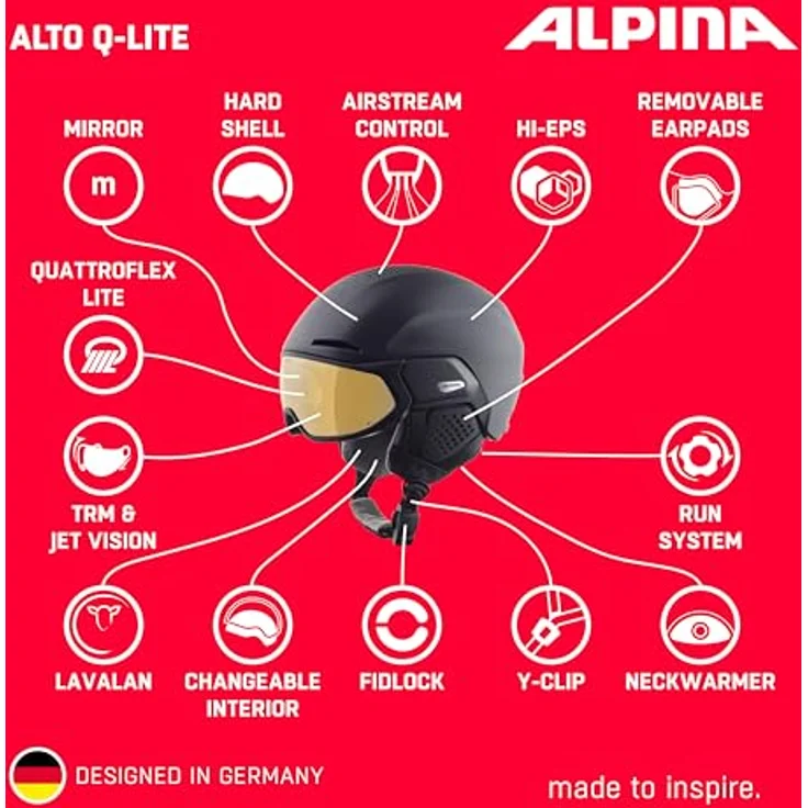 Alpina Unisex-Erwachsene Alto Q-LITE Skihelm, Black matt (Gold Mirror), 59-63 – Bild 2