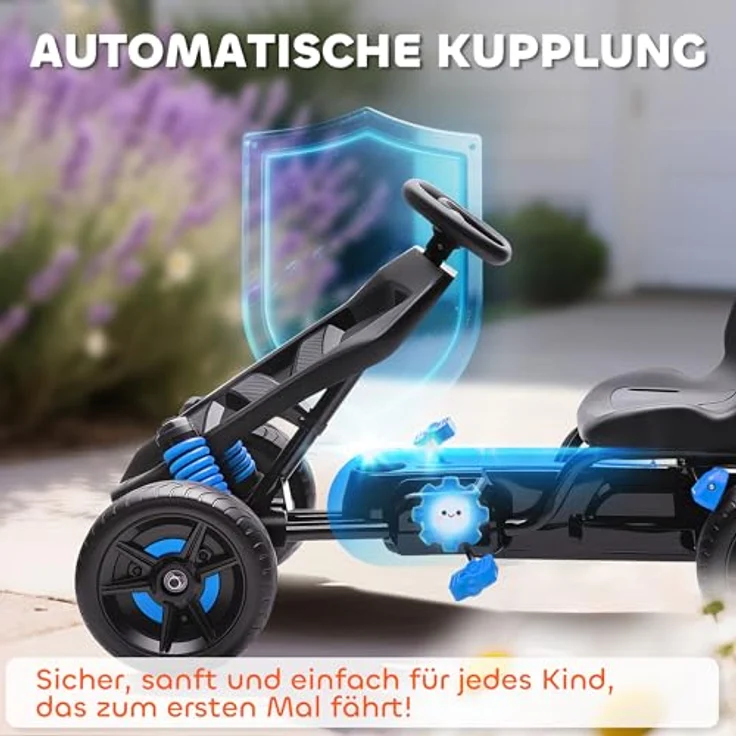AIYAPLAY Go-Kart für Kinder, mit Handbremse, automatischem Kupplungssystem, Vor- und Rückwärtsgang, blau, geeignet für 3-6 Jahre – Bild 3