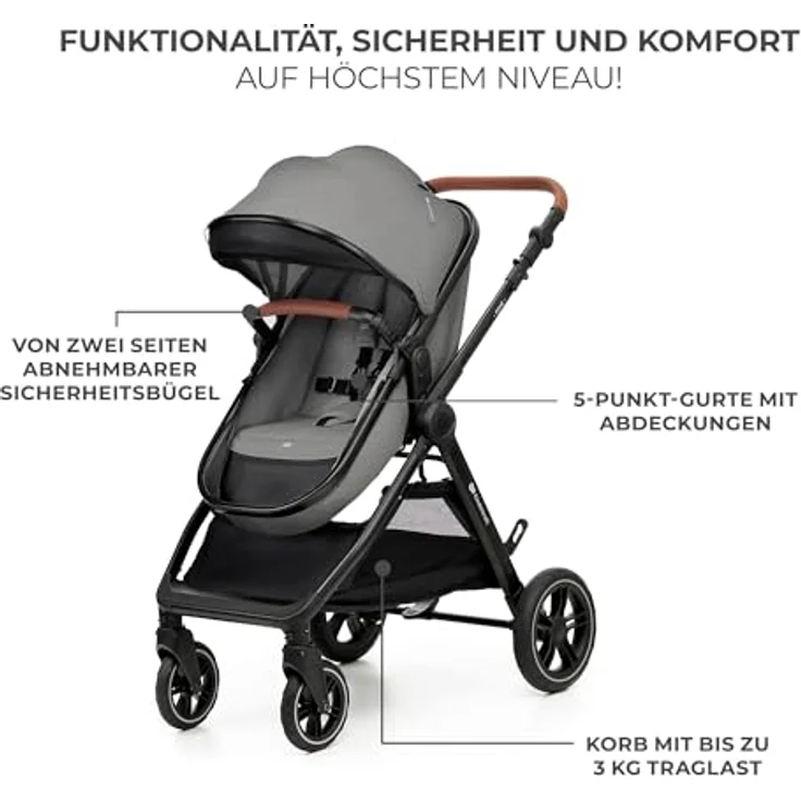 Kinderkraft 3in1 Kombi-Kinderwagen-Set ESME, wendbarer Sitz & Wanne in einem, bis 22 kg, inkl. Babyschale MINK PRO i-Size, Getränkehalter, Wickeltasche, Moonlight Grey, mit Gratis Mobilitätsgarantie – Bild 13