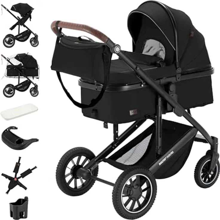 Daliya FLEXI-PRO M 2in1 Kombikinderwagen, Buggy mit Liegefunktion, höhenverstellbar, klappbar, Schwarz Uni – Bild 1