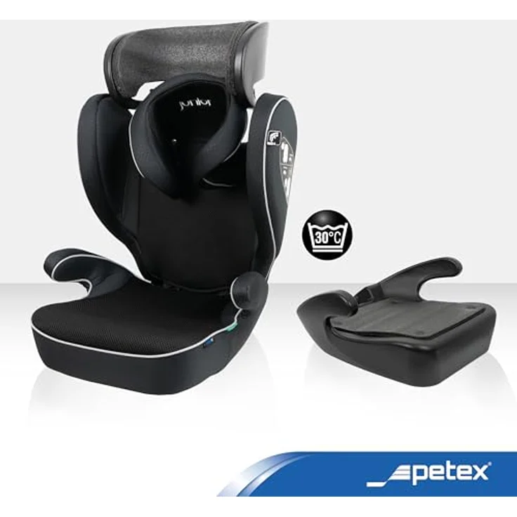 Petex Basic 1500, Kindersitz schwarz HDPE, ECE R129/i-Size Norm, höhenverstellbare Kopfstütze, abnehmbare Rückenlehne, einfache Befestigung mit Fahrzeuggurt – Bild 5