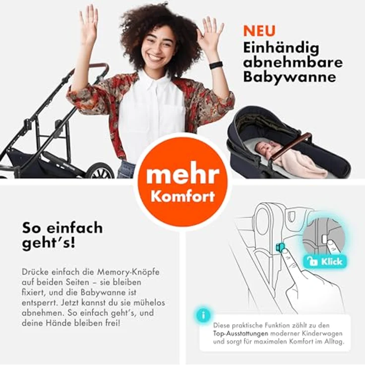 Daliya FLEXI-PRO M 2in1 Kombikinderwagen mit Liegefunktion, klappbar, höhenverstellbar, großem Einkaufskorb, blau-grau – Bild 4