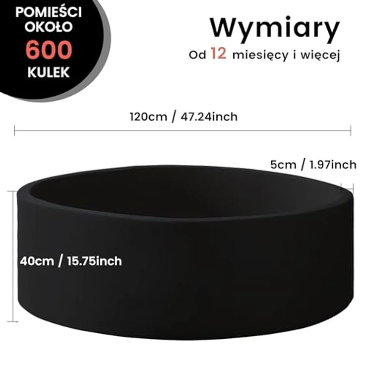 Zedachica Bällebad Baby, Schaumstoff Bällebad für Kinder 120x40 cm, rund, schwarz, für Innen und Außen, ohne Bälle – Bild 2